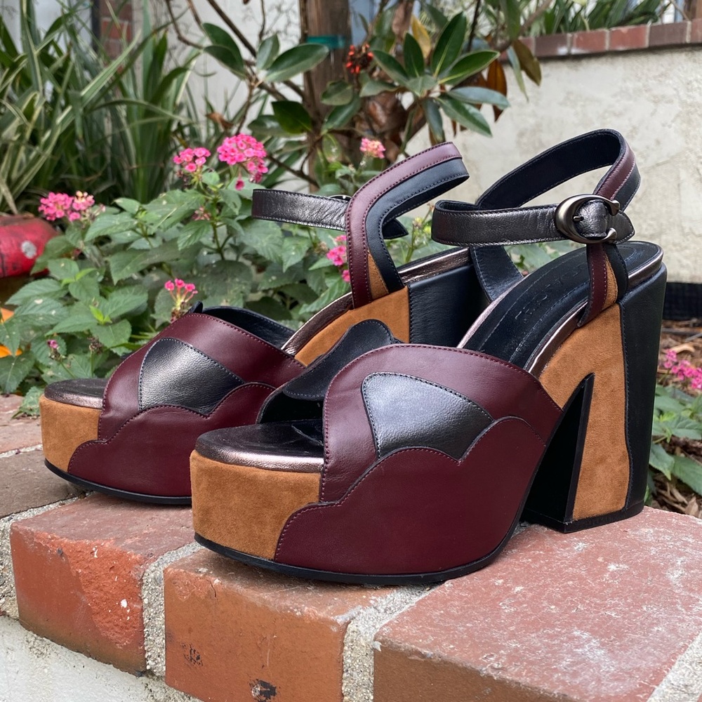 Coach Platform Sandal MXM - 70s style - Mahogany Biscotti Black color block - Picture 2 of 16